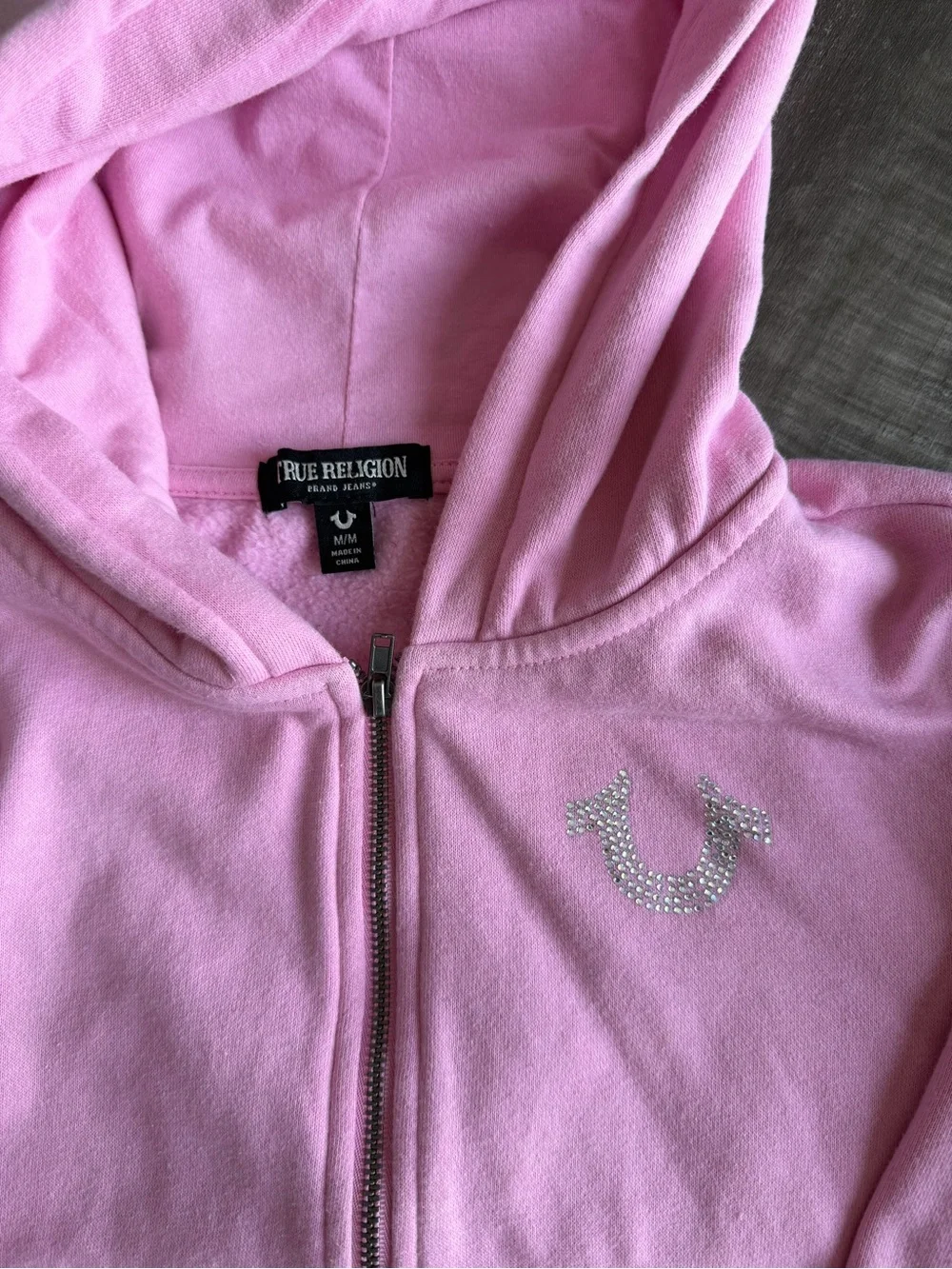 Girls True Religion Pink 2-Piece Sweat Set Rhinestone Graphic Full Zip Sz M